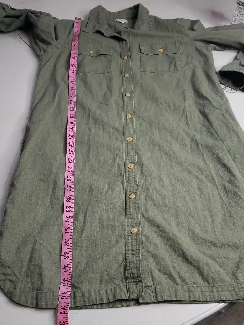 LL Bean Signature 100% Cotton Camp Button Front Shirt Dress Size M Olive Gray - Picture 15 of 16